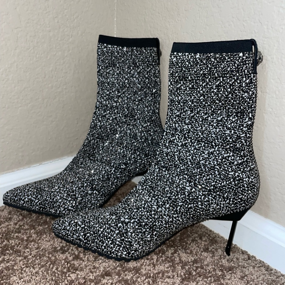 Chic Black and White Glitter Ankle Boots